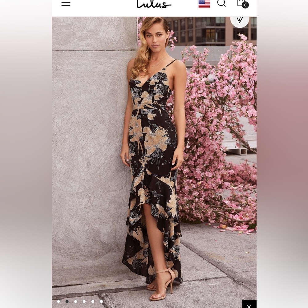 Darling Daylily Black Floral Print High-Low Maxi Dress